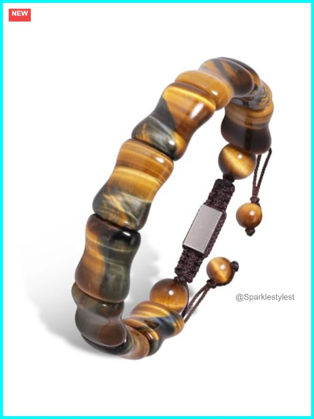Natural Tiger Eye Beaded Bracelet Men Adjustable Bone Beads